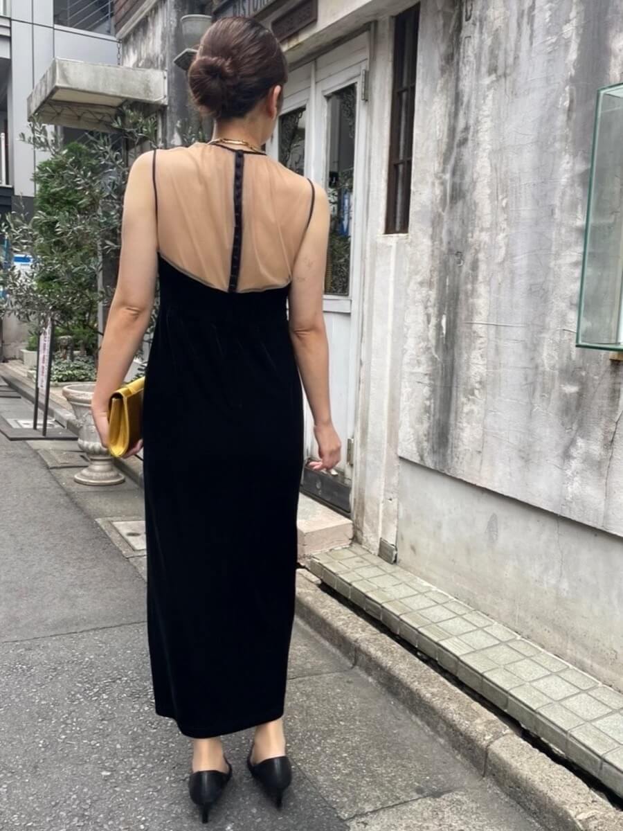Ameri vintage 2WAY CURVE VELOURS DRESS