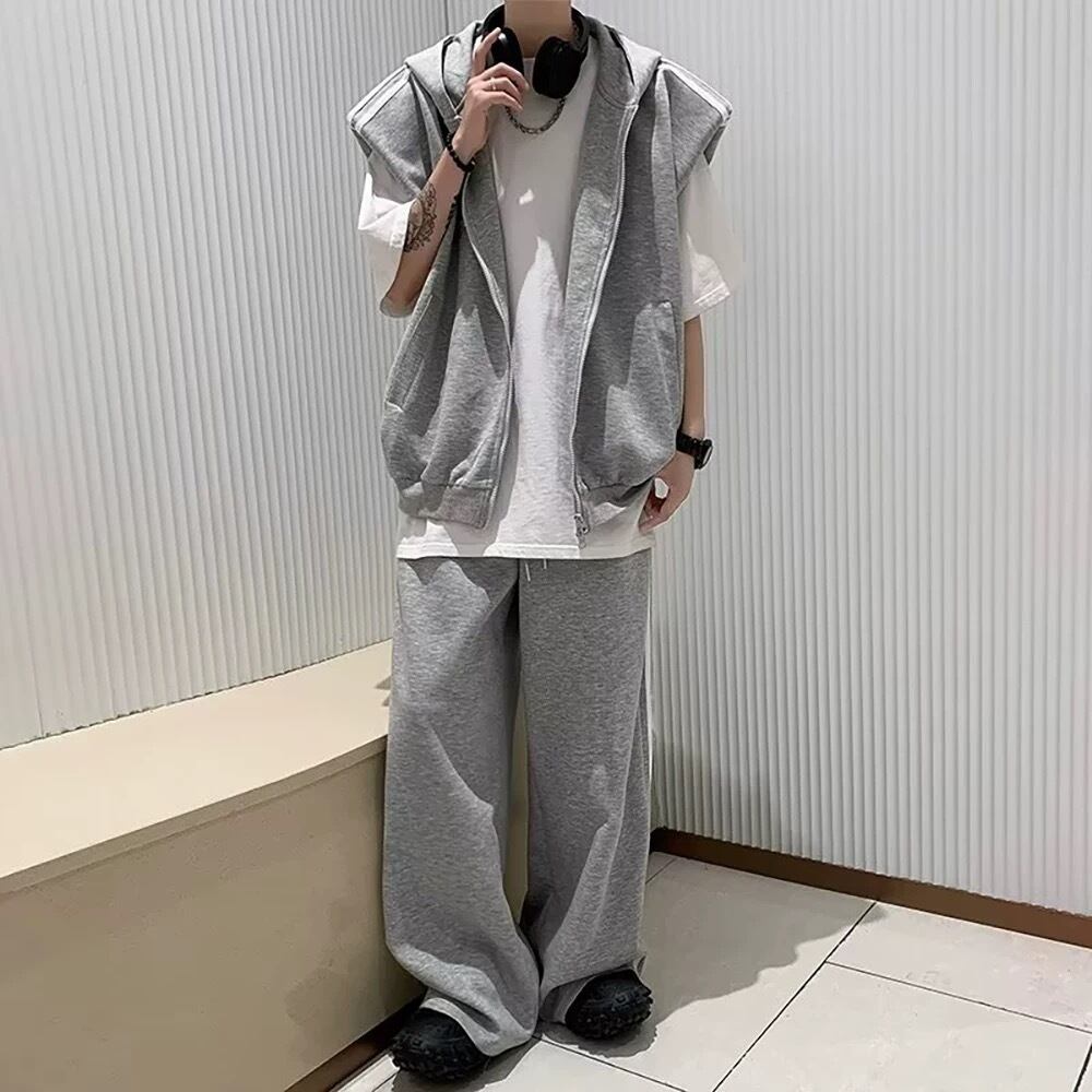 MIST メンズ M〜2XL 個性的 スウェットノースリーブパーカー パンツ