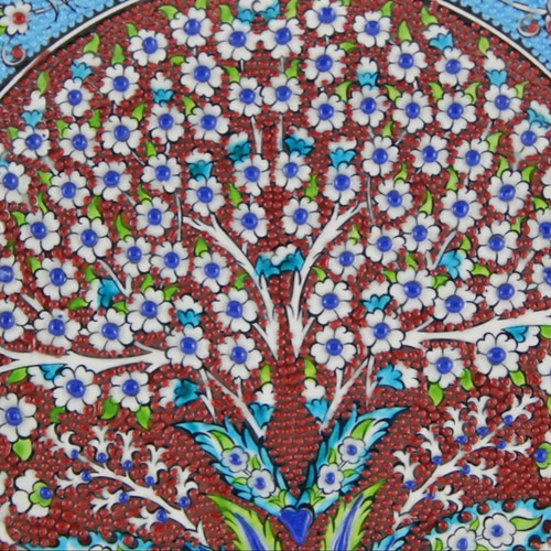 イズニック陶器】手描き大皿／トルコ伝統文様／花模様 イズニック陶器