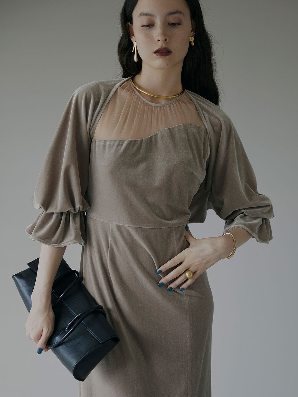 Ameri vintage 2WAY CURVE VELOURS DRESS