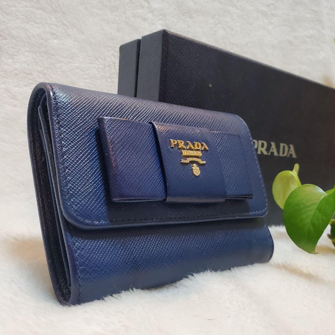 美品　PRADA 折り財布 サフィアーノ メタルロゴ リボン ブルー 楽天市場】PRADA プラダ 小銭入れ付き3つ折り財布メタルロゴ 三つ折り