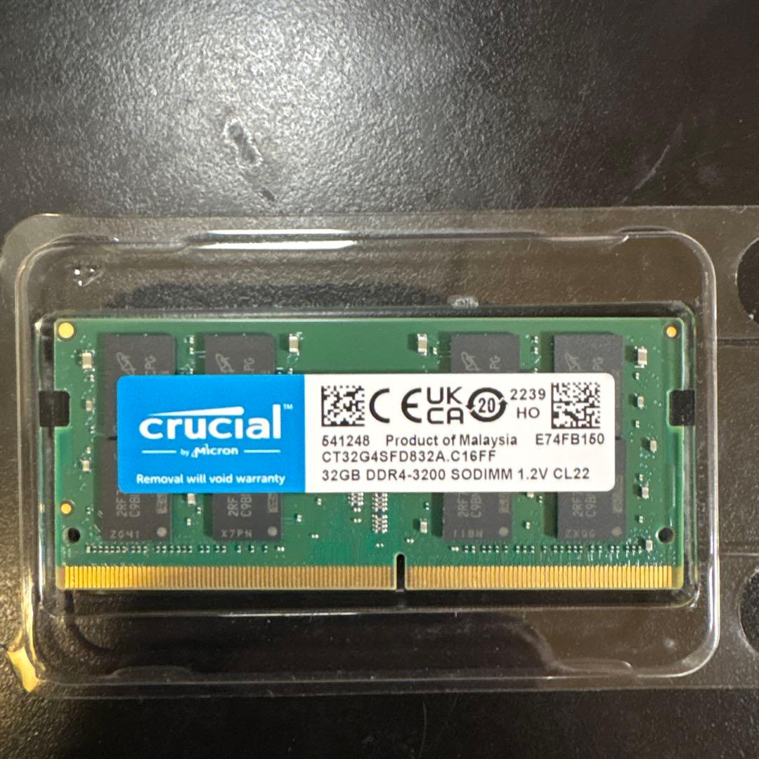 メモリー crucial 32GB DDR4-3200 SODIMM Crucial 32GB Single DDR4 3200 MT/s CL22 SODIMM 260-Pin Memory
