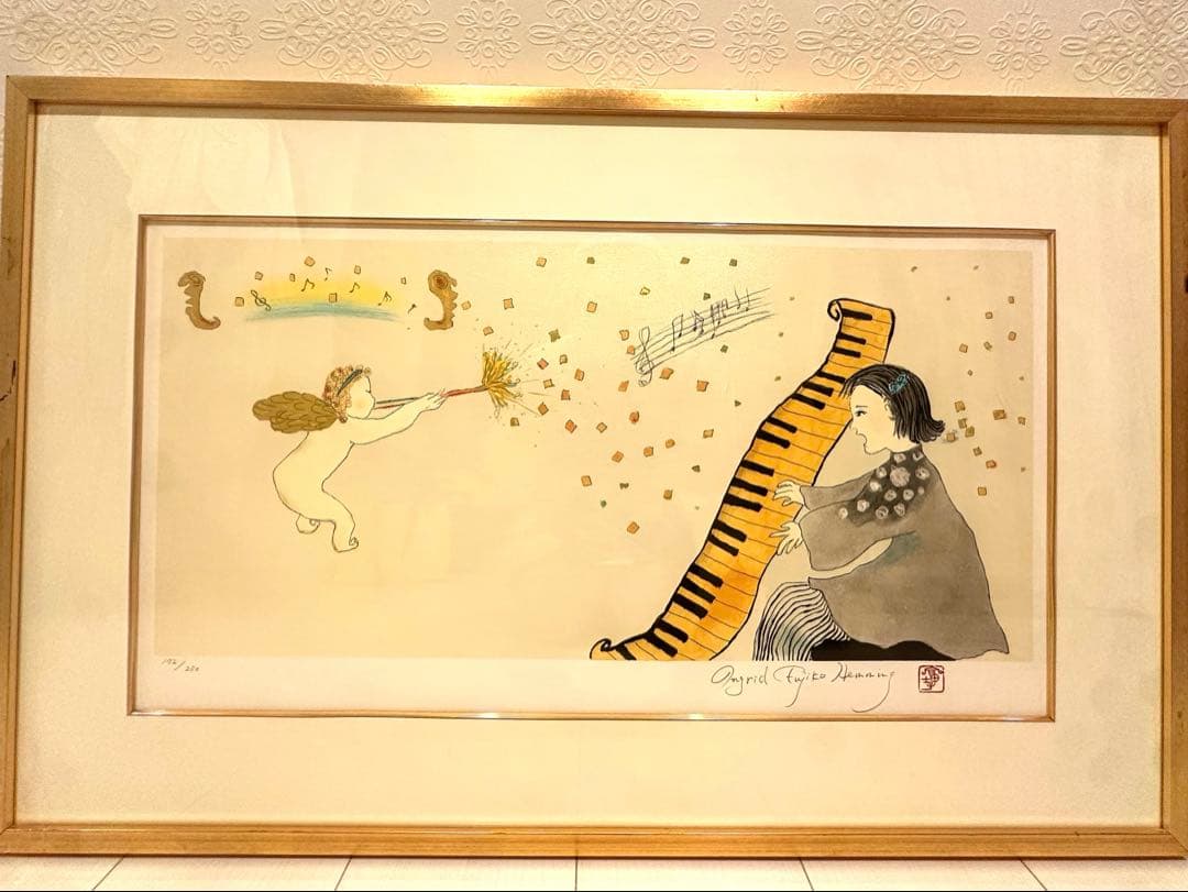 期間限定値下げ/美品 フジ子・ヘミング/水彩画 天使の訪れ/直筆サイン入り フジコ・ヘミング公式サイト 美品 フジ子・ヘミング/水彩画 天使の訪れ