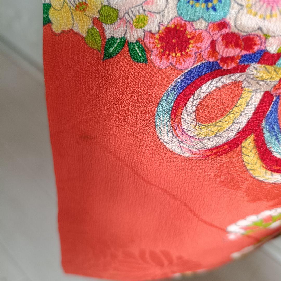 アンティークオレンジに花薬玉の着物と作り帯☆2歳から3歳